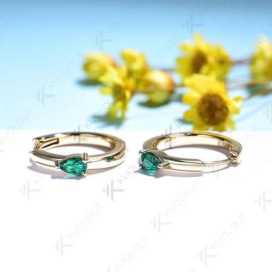 Kuololit 0.7CTW Lab Grown Emerald Custom Hoop Earrings for Women Solid 14K 10K Gold Silver Yellow Gold for Party Christmas Gifts