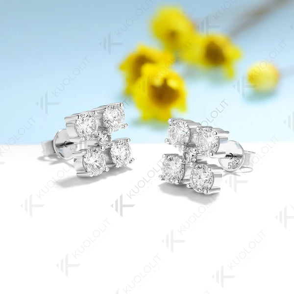 Kuololit 2.5CTW Moissanite Stud Earrings for Women Solid 18K 14K 10K 585 White Gold Anniversary Earrings for Christmas Gifts GRA