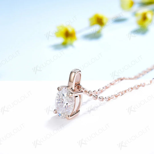 Kuololit 2CT Oval Moissanite Necklaces for Women Solid 10K 14K 18K 925 Sliver 1CT Oval Cut Pendant with Chain for Engagement