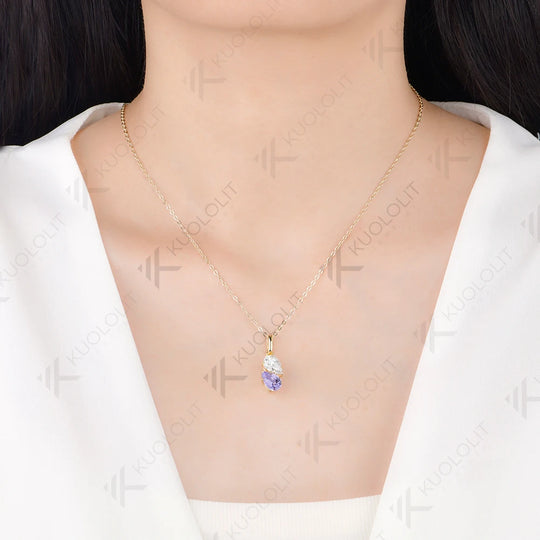Kuololit 3CTW Lavender Sapphire Moissanite Necklace for Women Solid 585 14K 10K Yellow Gold Necklace for Christmas Gift Party
