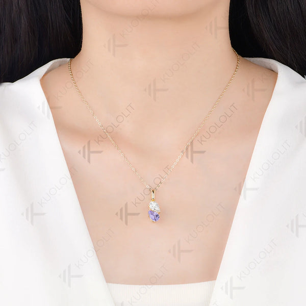 Kuololit 3CTW Lavender Sapphire Moissanite Necklace for Women Solid 585 14K 10K Yellow Gold Necklace for Christmas Gift Party