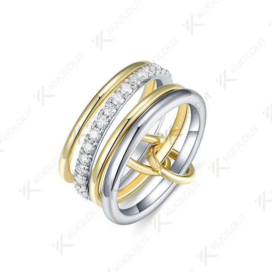 Kuololit1CTW Moissanite Stackable Rings for Women Solid14K10K 925Sliver White and Yellow Gold Two Tone Bands for Christmas Gifts