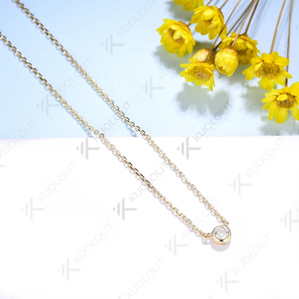 Kuololit Lab Grown Diamonds Necklace 585 14K 10K Solid Gold 925 Silver  for Women Round Pendant for Wedding Engagement Christmas