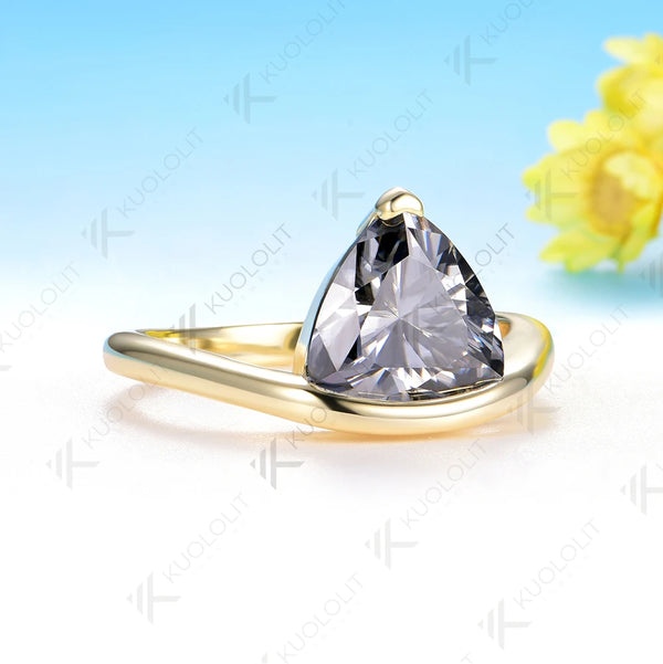 Kuololit 3CT Gray Moissanite Trillyon Cut Ring for Women Solid 14K 10K 585 Yellow Gold for Engagement Wedding Christmas Gifts