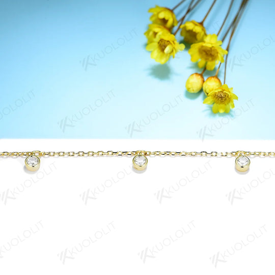 Kuololit Moissanite Bracelets for Women Men 585 18K 10K Silver Round Adjustable Bracelets for Engagement Party Christmas Gifts