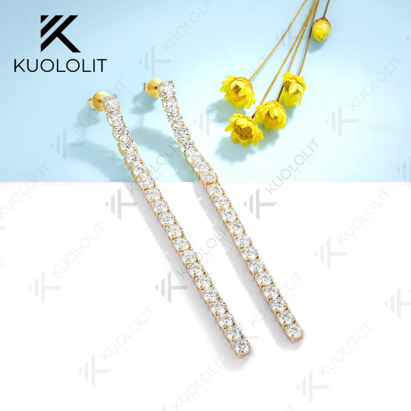 Kuololit 10.5CTW Moissanite Stud Earrings for Women Solid 18K14K10K 585 Yellow Gold DVS1Long Tennis Earrings for Christmas Gifts