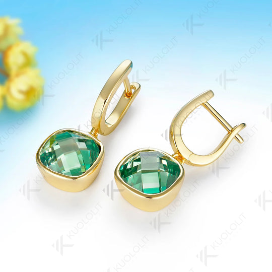 Kuololit 8CTW Cyan Moissanite Clip Earring for Women Solid 14K 10K Yellow Gold Double Rose Cut Earring for Christmas Gift Party