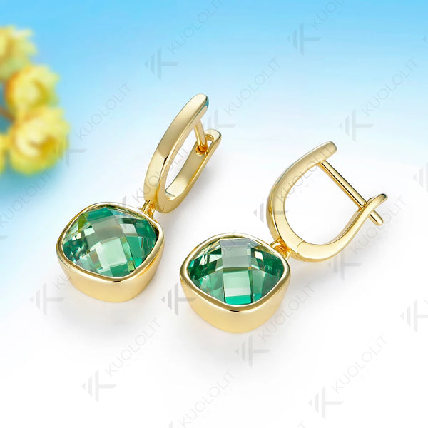 Kuololit 8CTW Cyan Moissanite Clip Earring for Women Solid 14K 10K Yellow Gold Double Rose Cut Earring for Christmas Gift Party