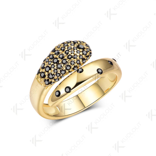 Kuololit 0.54CTW Black Moissanite Snake Ring for Women Solid 18K 14K 10K 585 Yellow Gold Black Ring for Christmas Gifts Jewelry