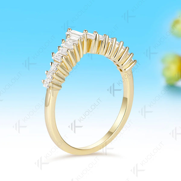 Kuololit Trapezoid Moissanite Custom Ring for Women Solid 14K 10K Yellow Gold  Eternity Half Band for Anniversary Christmas