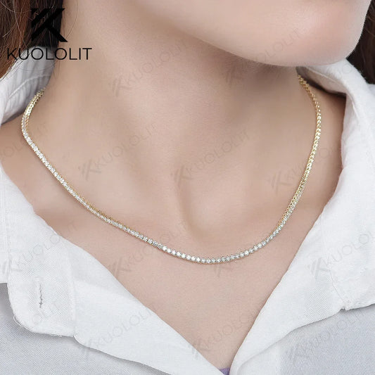 Kuololit 5.25CTW Moissanite Tennis Necklaces for Women Men Solid 14K 10K Gold 925 Silver Chain for Engagement Party Christmas