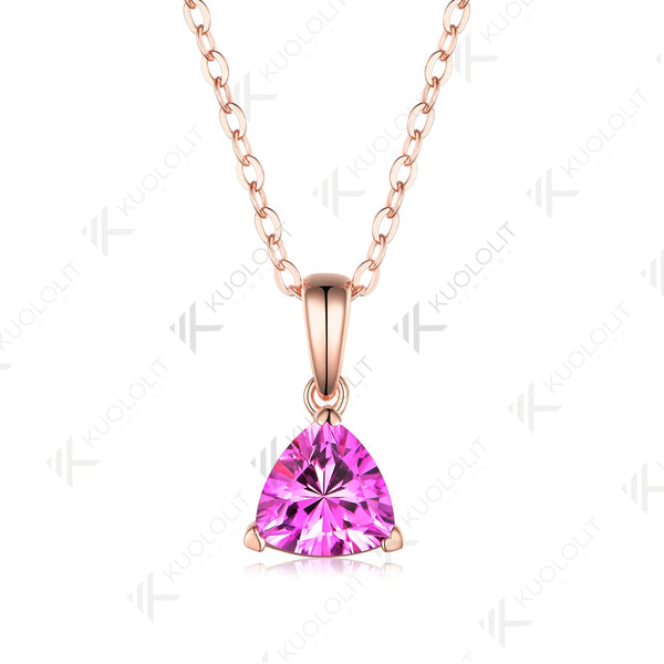 Kuololit 1.2CT Lab Pink Sapphire Engagement Necklace for Women Solid 18K 14K 585 Rose Gold  for Christmas Gifts Jewelry