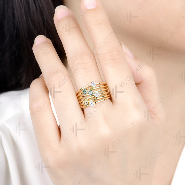 Kuololit 0.6CTW Cyan Champagne Moissanite Ring for Women Solid 14K 10K Yellow Gold Ring for Anniversary Christmas Gifts Party