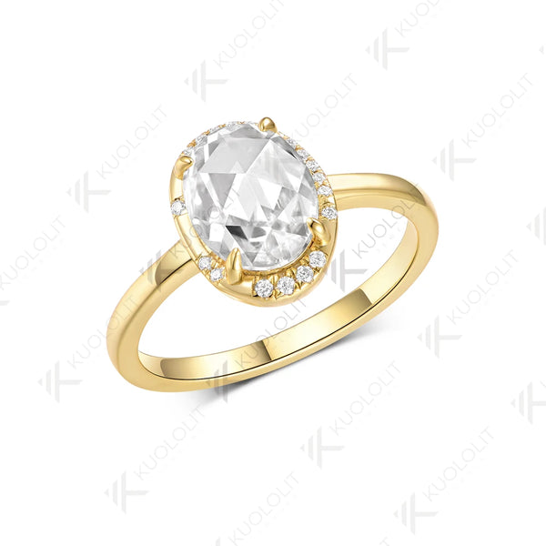 Kuololit 2CT Rose Oval Cut Moissanite Ring for Women Soild 10K 14K Yellow Gold Engagement Ring for Christmas Gift Anniversary