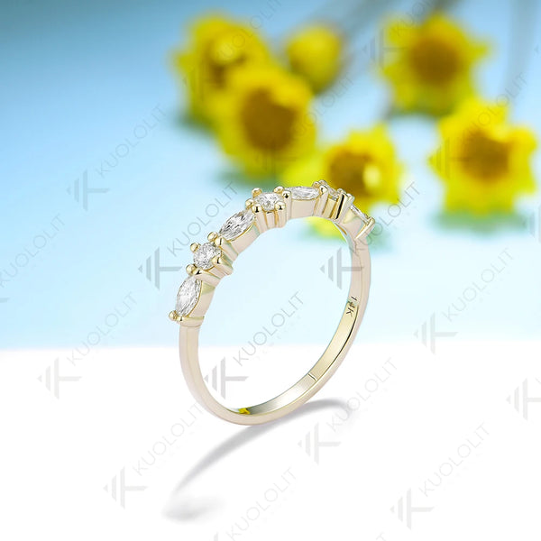Kuololit 0.52CTW Lab Grown Diamond Marquise Band for Men Women Solid 18K 14K 10K Gold Ring for Anniversary Engagement Gifts