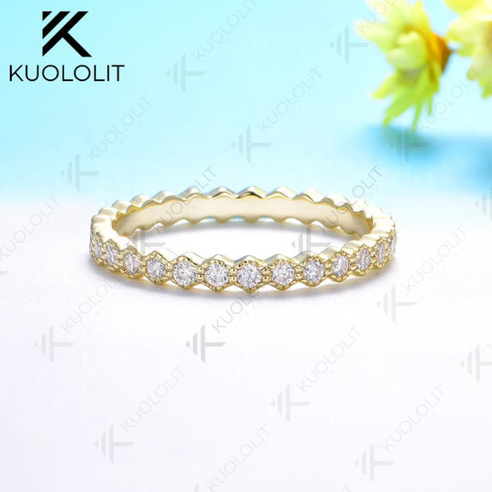 Kuololit 0.35CTW Moissanite Hexagon Band for Women Solid 18K 14K 10K Gold Ring for Anniversary Engagement Gifts Party Christmas
