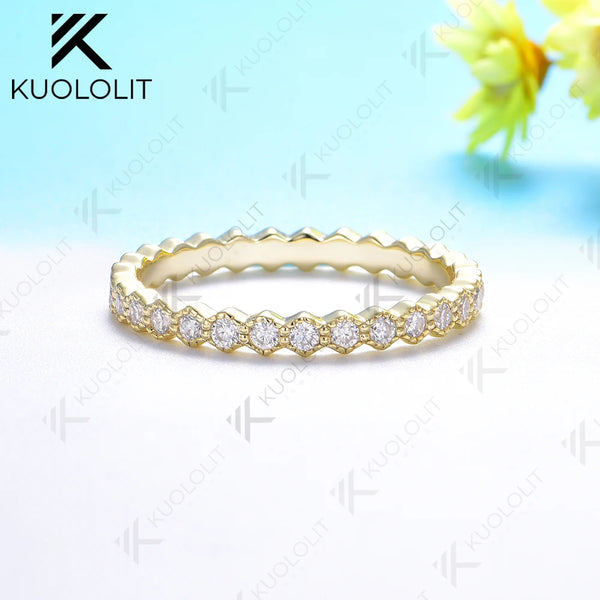 Kuololit 0.35CTW Moissanite Hexagon Band for Women Solid 18K 14K 10K Gold Ring for Anniversary Engagement Gifts Party Christmas