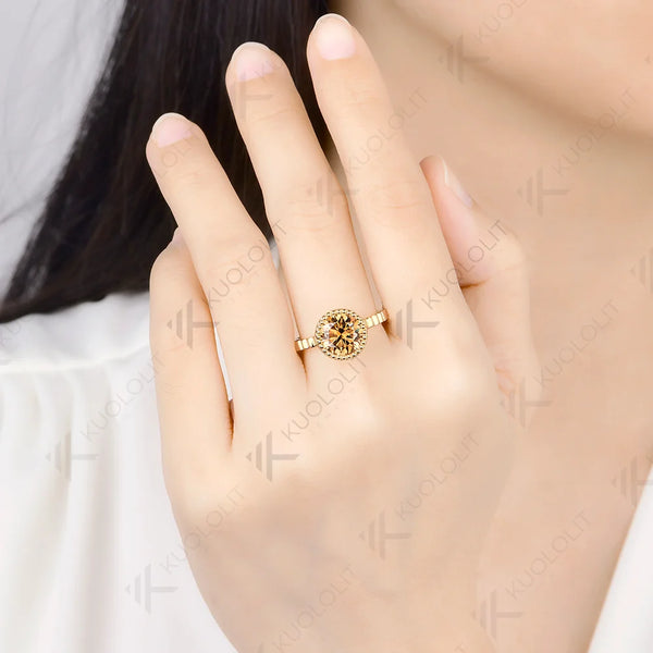 Kuololit 3CT Champagne Moissanite Custom Ring for Women Solid 14K 10K 585 Yellow Gold for Christmas Gifts Engagement Anniversary