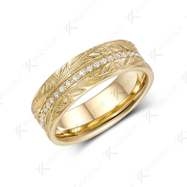 Kuololit 0.55CTW Lab Grown Diamonds 7mm Wedding Band Ring for Men Women Solid 14K 10K Yellow Gold