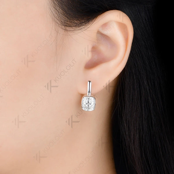 Kuololit 5CTW Enlonged Cushion Moissanite Earrings for Women Solid 14K 10K 585 Yellow Gold Clip Earrings for Christmas Gifts
