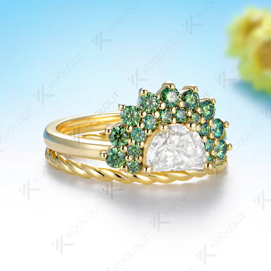 Kuololit 0.8CT Half Moon Cyan Mossanite Custom Ring for Women Solid 14K 10K 585 Yellow Gold Engagement Ring for Christmas Party