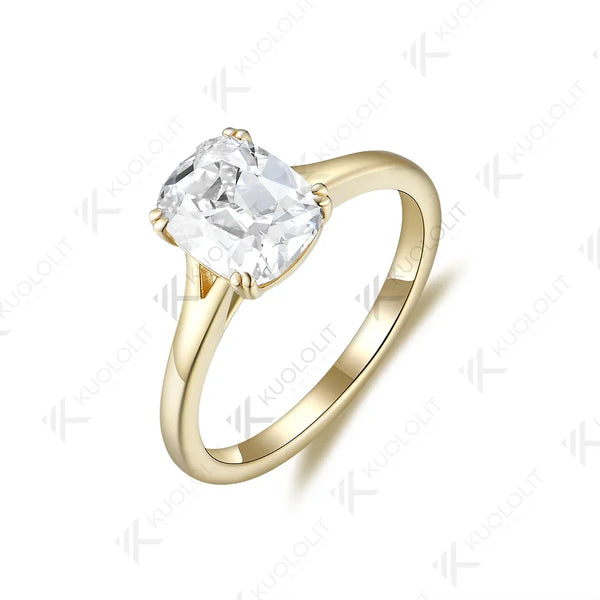 Kuololit 3CT OMC Enlonged Cushion Moissanite Engagement Rings for Women PT950 Solid 14K 10K Yellow Gold for Engagement Wedding Christmas