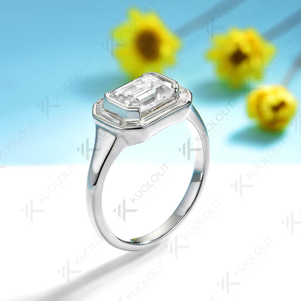 Kuololit 2CT Emerald Cut Moissanite Rings for Women Solid 14K 10K White Gold Engagement Ring for Christmas Gift Party Engagement