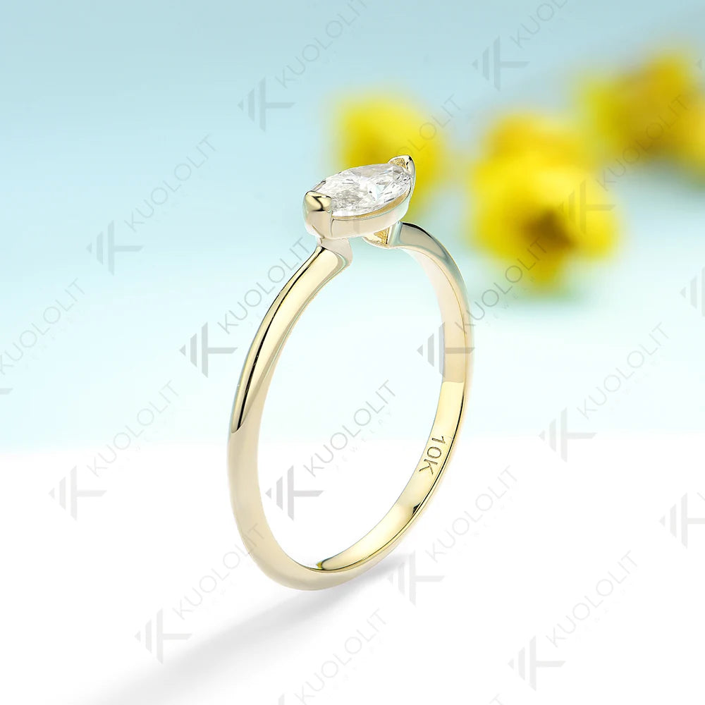 Kuololit 0.5CT Lab Grown Diamond Engagement Ring for Women Solid 18K 14K 10K 585 Yellow Gold Marquise Ring for Christmas Gifts