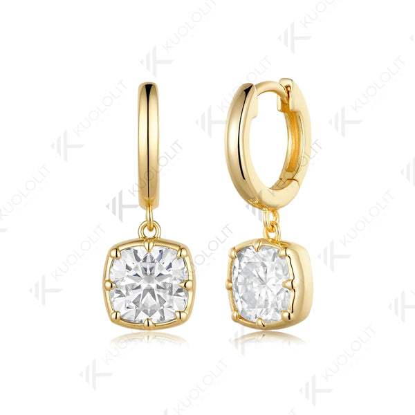 Kuololit 5CTW Cushion Cut Moissanite Earrings for Women Solid 14K 10K Yellow Gold Cushion Cut Clip Earrings for Christmas Gifts