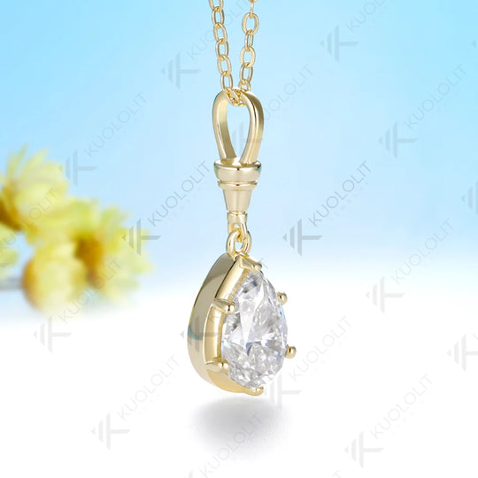 Kuololit 2CT IGI Lab Grown Diamonds Custom Necklace for Women Solid 585 14K 10K Yellow Gold Necklace for Christmas Gifts Party