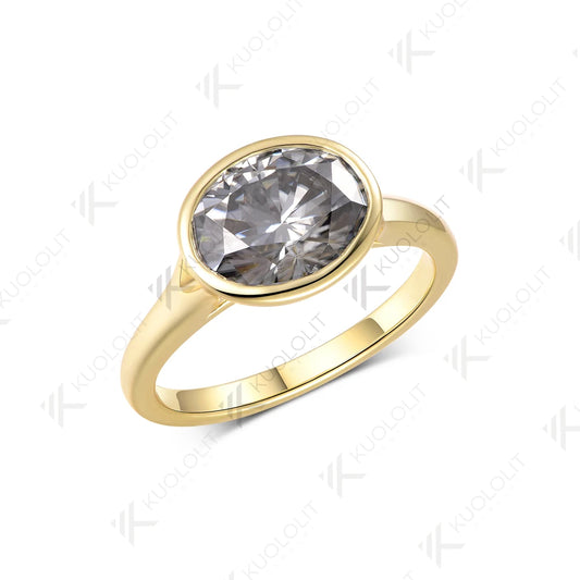 Kuololit 3CT Gray Oval Cut Moissanite Set Ring for Women Solid 14K 10K 585 Yellow Gold Engagement Ring for Christmas Gifts Party