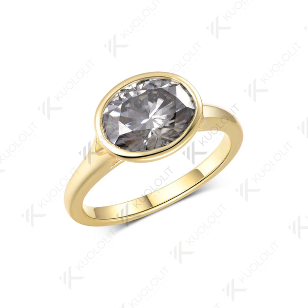 Kuololit 3CT Gray Oval Cut Moissanite Set Ring for Women Solid 14K 10K 585 Yellow Gold Engagement Ring for Christmas Gifts Party