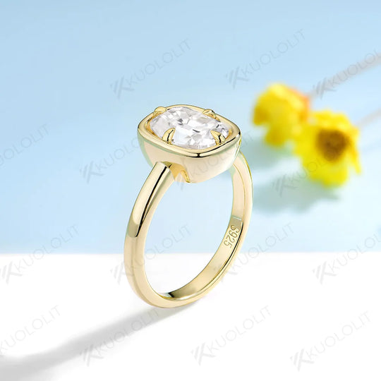 Kuololit 3CT OMC Enlonged Cushion Moissanite Ring for Women Soild 10K 14K Yellow Gold Diamond Ring for Engagement Christmas Gift