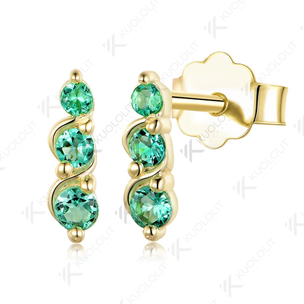 Kuololit 0.16CTW Lab Grown Emerald Custom Stud Earrings for Women Solid 14K 10K Gold Silver Yellow Gold for Party Christmas