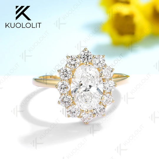 Kuololit IGI1.0CT Oval Cut Lab Grown Diamond Engagement Ring for Women Solid18K14K10KDVS1DiamondsYellowGold for Christmas Gifts