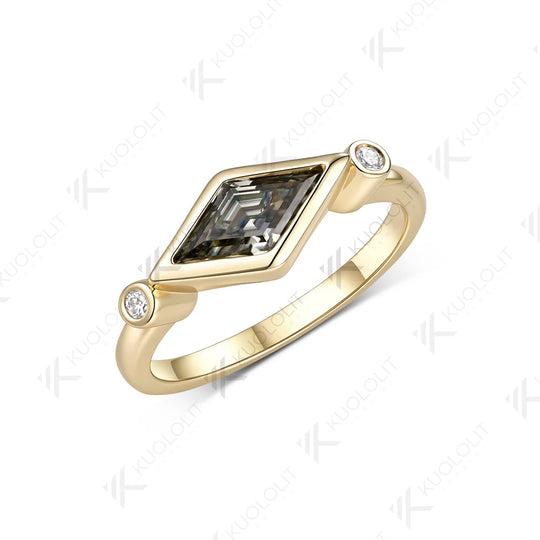 Kuololit 1CT Gray Moissanite Rhombus Cut Moissanite Ring for Women Solid 14K 10K Yellow Gold for Anniversary Christmas Gifts