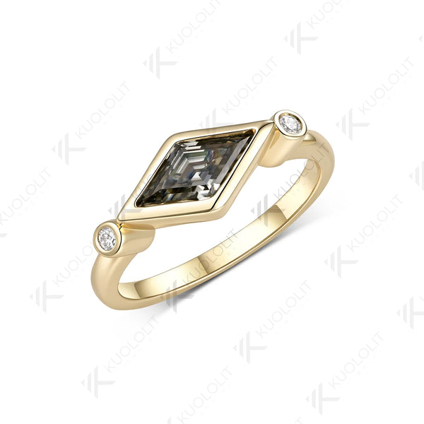 Kuololit 1CT Gray Moissanite Rhombus Cut Moissanite Ring for Women Solid 14K 10K Yellow Gold for Anniversary Christmas Gifts