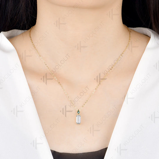 Kuololit 2CT Moissanite Cyan Moissanite Necklace for Women Solid 585 14K 10K Yellow Gold Necklace for Engagement Christmas Gifts