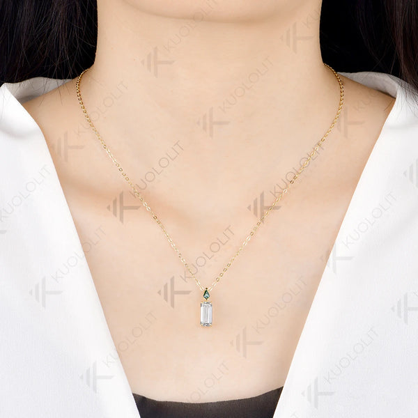 Kuololit 2CT Moissanite Cyan Moissanite Necklace for Women Solid 585 14K 10K Yellow Gold Necklace for Engagement Christmas Gifts