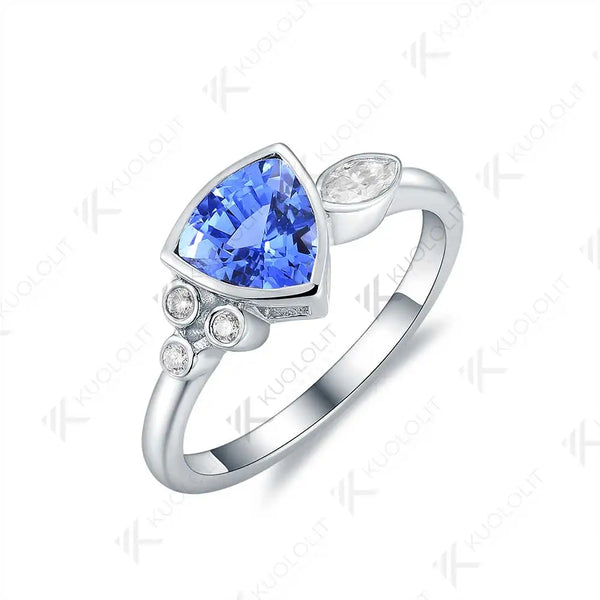 Kuololit 1.2CT Lab Grown Blue Sapphire Jellyfish Ring for Women Solid14K 10K 585 Yellow Gold Moissanite Ring for Christmas Gifts