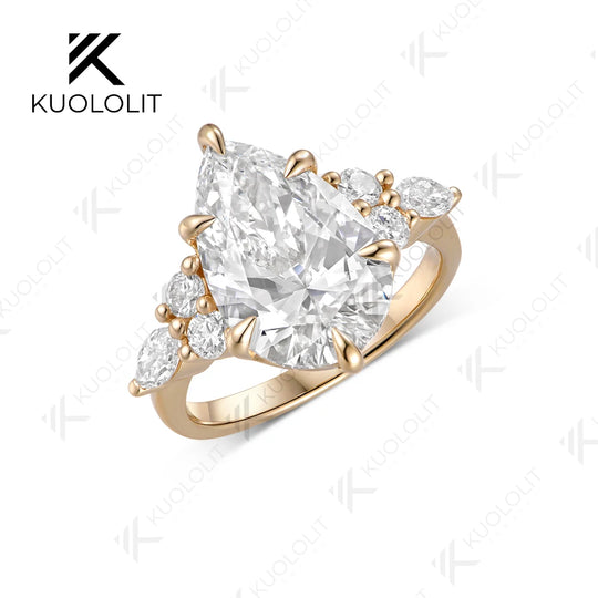 Kuololit  IGI 4CT Lab Diamonds Pear Ring for Women Solid 14K10K Yellow Gold D VS Diamonds Ring for Engagement Christmas Gifts