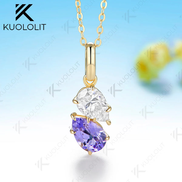Kuololit 3CTW Lavender Sapphire Moissanite Necklace for Women Solid 585 14K 10K Yellow Gold Necklace for Christmas Gift Party