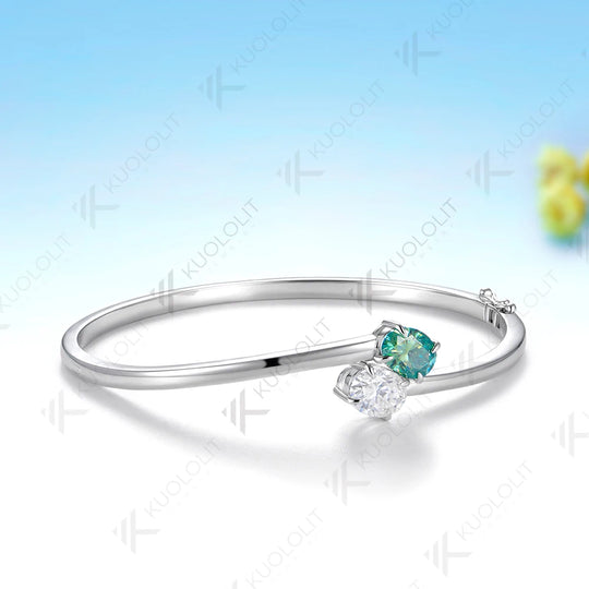 Kuololit 3CTW Cyan Moissanite Bangle for Women Solid 10K Yellow Gold Bracelet Oval Bangle for Engagement Trendy Christams Gift