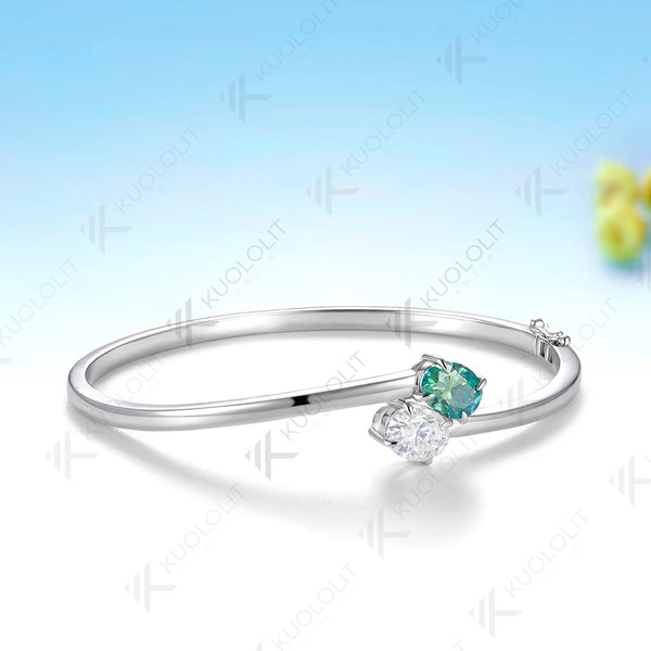 Kuololit 3CTW Cyan Moissanite Bangle for Women Solid 10K Yellow Gold Bracelet Oval Bangle for Engagement Trendy Christams Gift