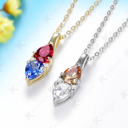 Kuololit 2.5CTW Lab Grown Ruby Sapphire Custom Necklace for Women Solid 585 14K 10K Yellow Gold Necklace for Christmas Gifts