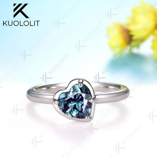 Kuololit 1CT Heart Cut  Lab Grown Alexandrite Engagement Rings for Women Solid18K 14K 10K for Anniversary Gifts Party Engagement