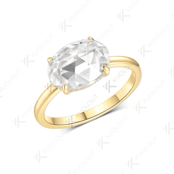 Kuololit 3CT Rose Cut Oval Moissanite Ring for Women Soild 10K 14K Yellow Gold Engagement Ring for Christmas Gift Anniversary