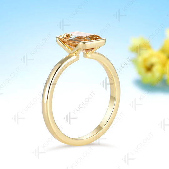 Kuololit 2.5CT Champagne Moissanite Ring for Women Solid 14K 10K Yellow Gold Engagement emerald Cut for Christmas Gifts Party