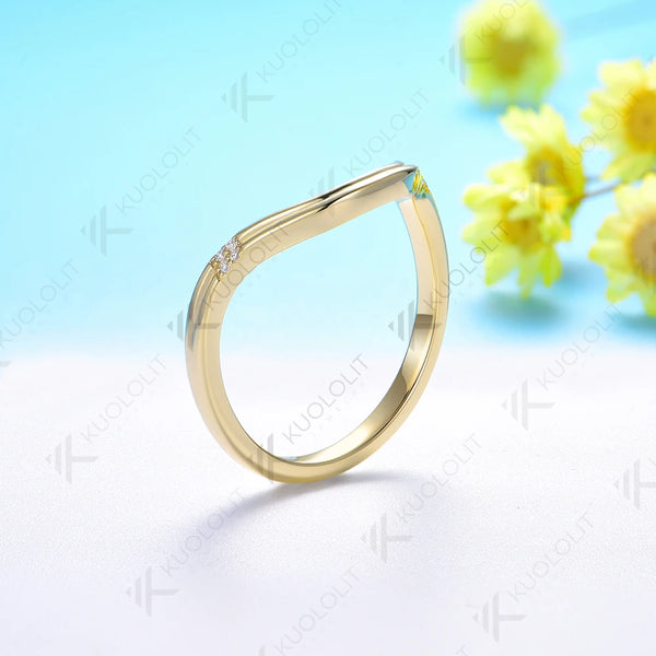 Kuololit 0.03CTW Moissanite V Band for Women Solid 18K 14K 10K Gold Ring for Anniversary Engagement Gifts Party Christmas