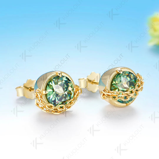 Kuololit 2.4CTW Cyan Moissanite Jubilee Cut Earrings for Women Solid 14K 10K 585 Yellow Gold Custom Earrings for Christmas Gifts